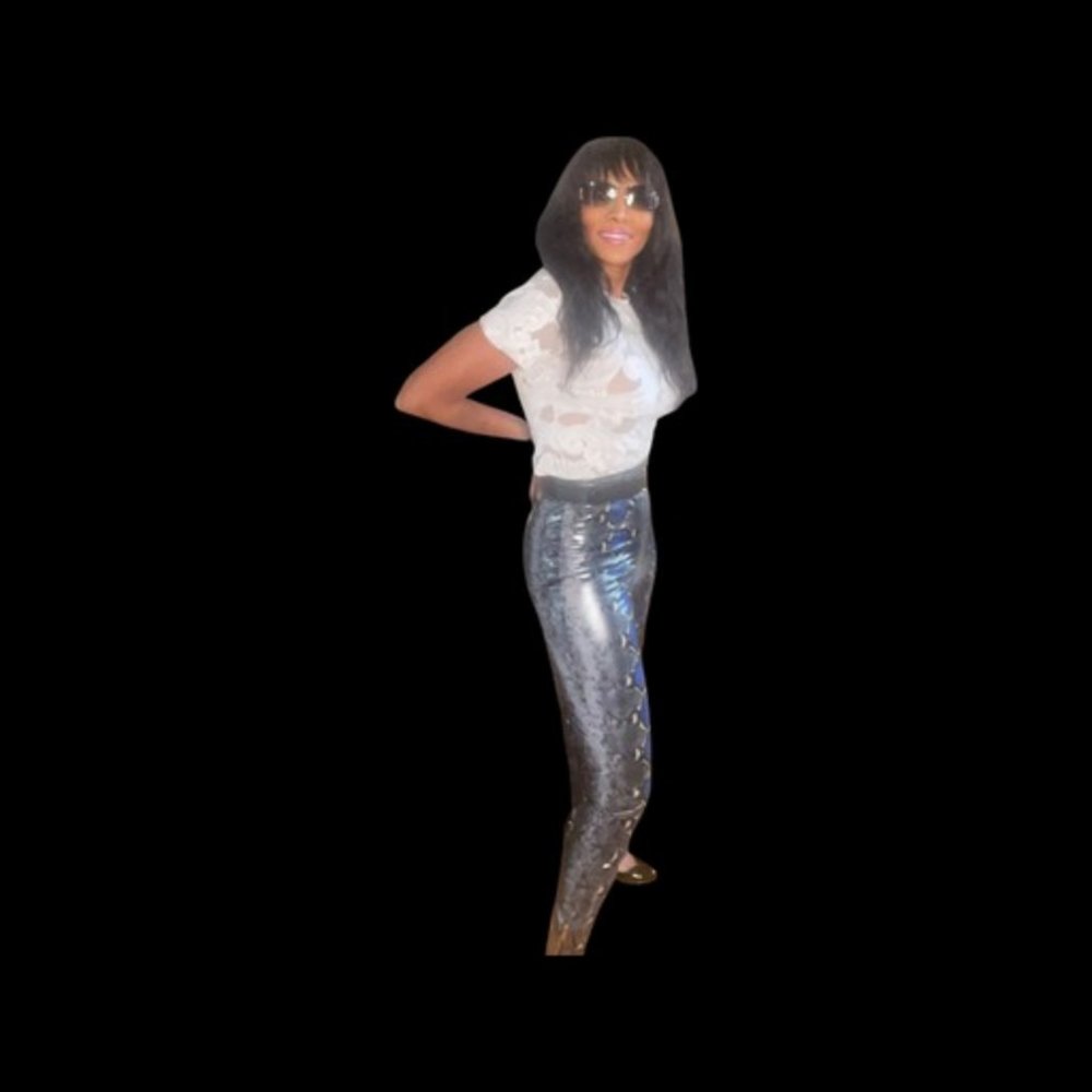 Versace Python Print Leggings Black & Blue Snake